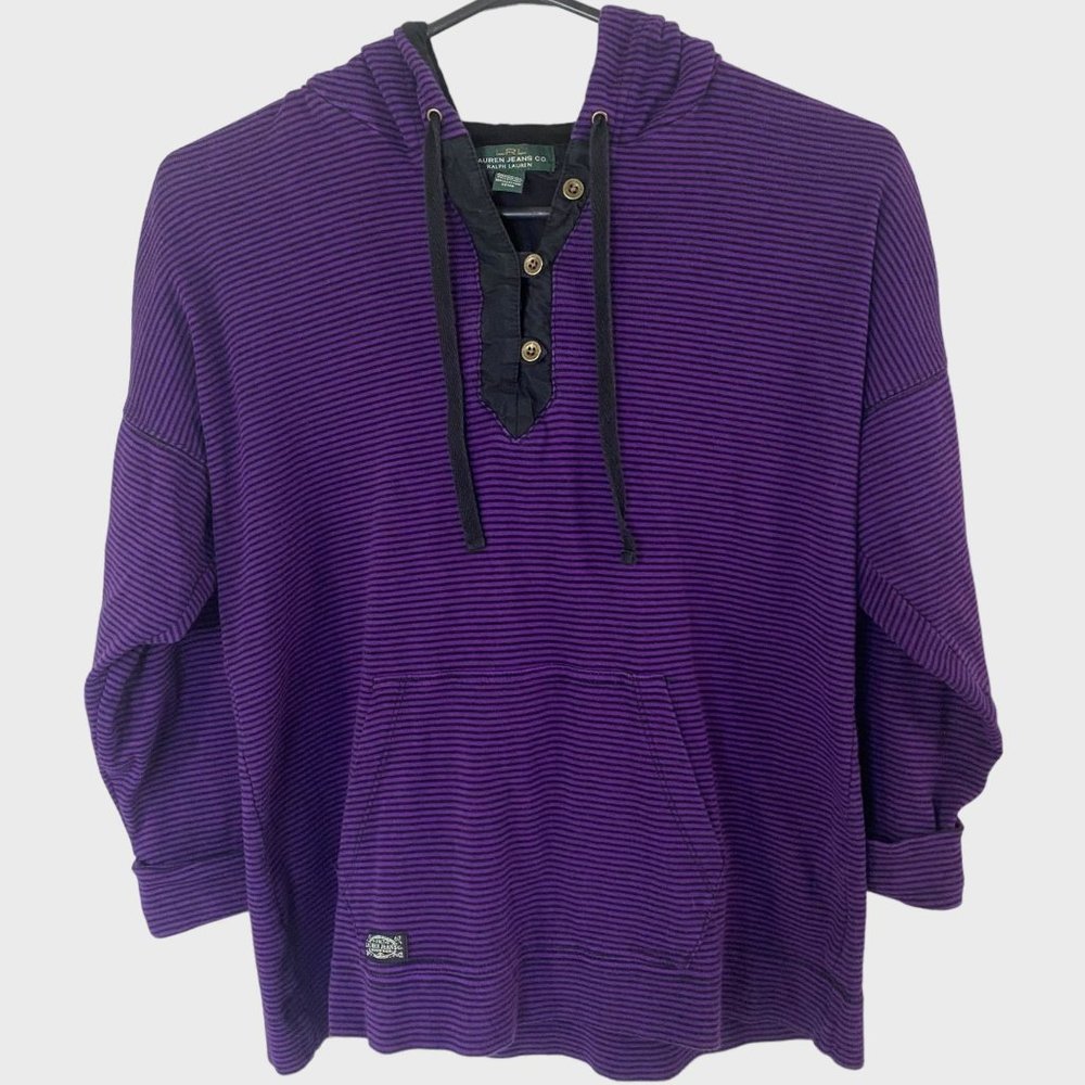 Lauren Ralph Lauren Hoodie Women's Medium Purple Striped Long Sleeve Sweatshirt